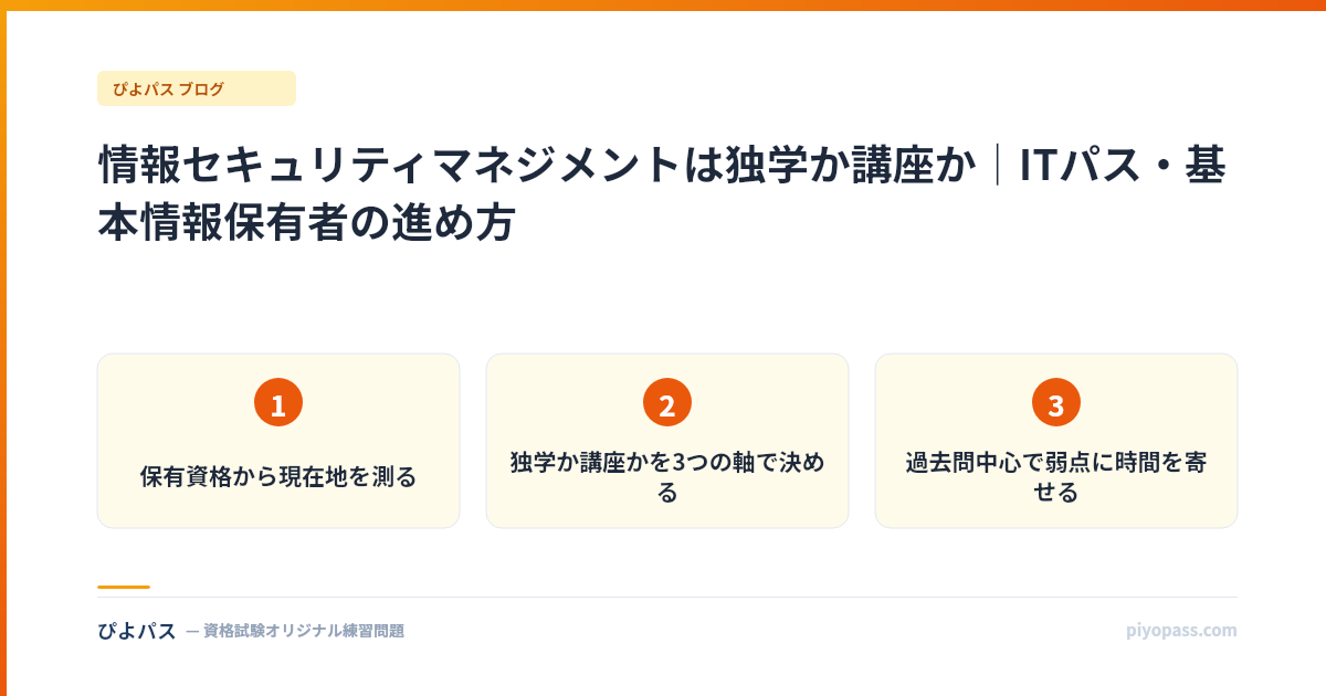 情報セキュリティマネジメントは独学か講座か｜ITパス・基本情報保有者の進め方