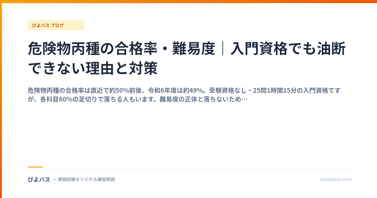 危険物丙種の合格率・難易度｜入門資格でも油断できない理由と対策