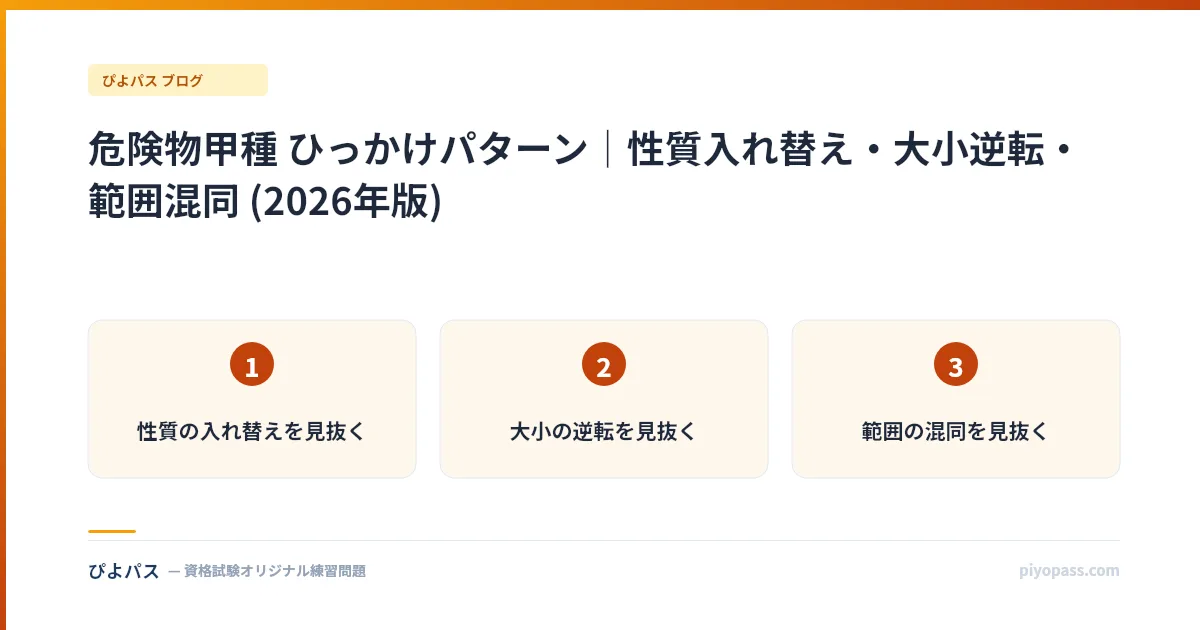 危険物甲種 ひっかけパターン|性質入れ替え・大小逆転・範囲混同 (2026年版)