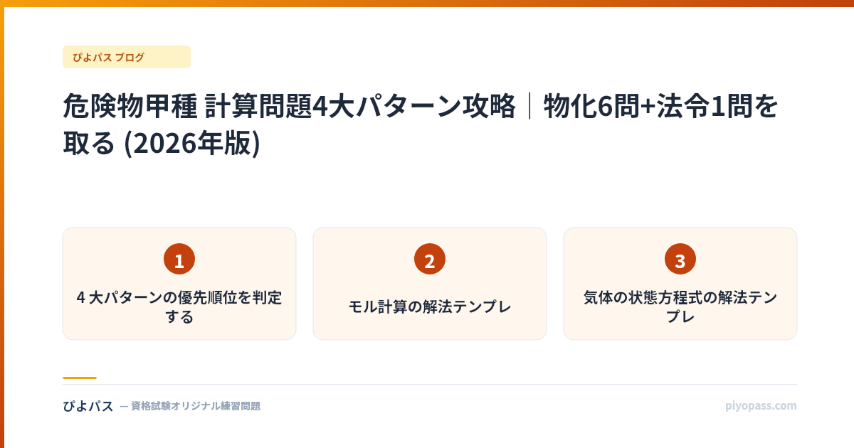 危険物甲種 計算問題4大パターン攻略｜物化6問+法令1問を取る (2026年版)