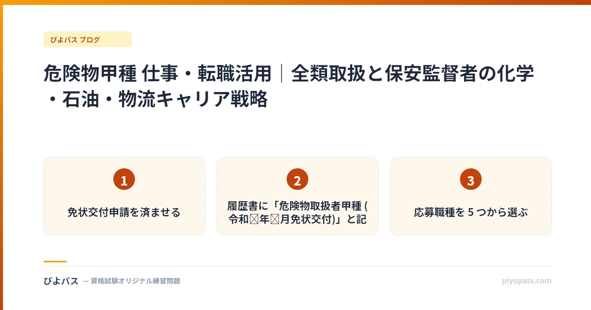 危険物甲種 仕事・転職活用|全類取扱と保安監督者の化学・石油・物流キャリア戦略
