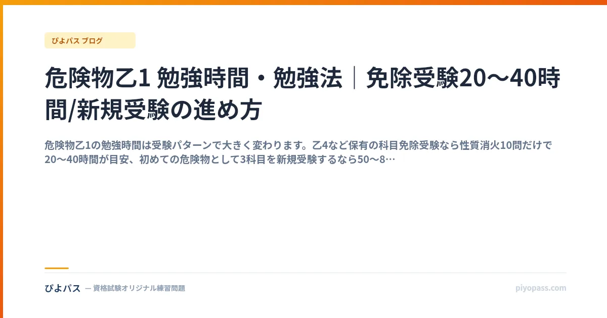 危険物乙1 勉強時間・勉強法｜免除受験20〜40時間/新規受験の進め方