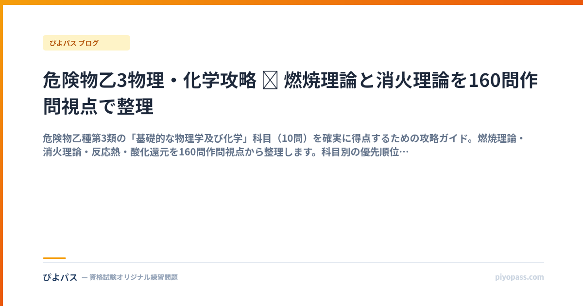 危険物乙3物理・化学攻略 ─ 燃焼理論と消火理論を160問作問視点で整理