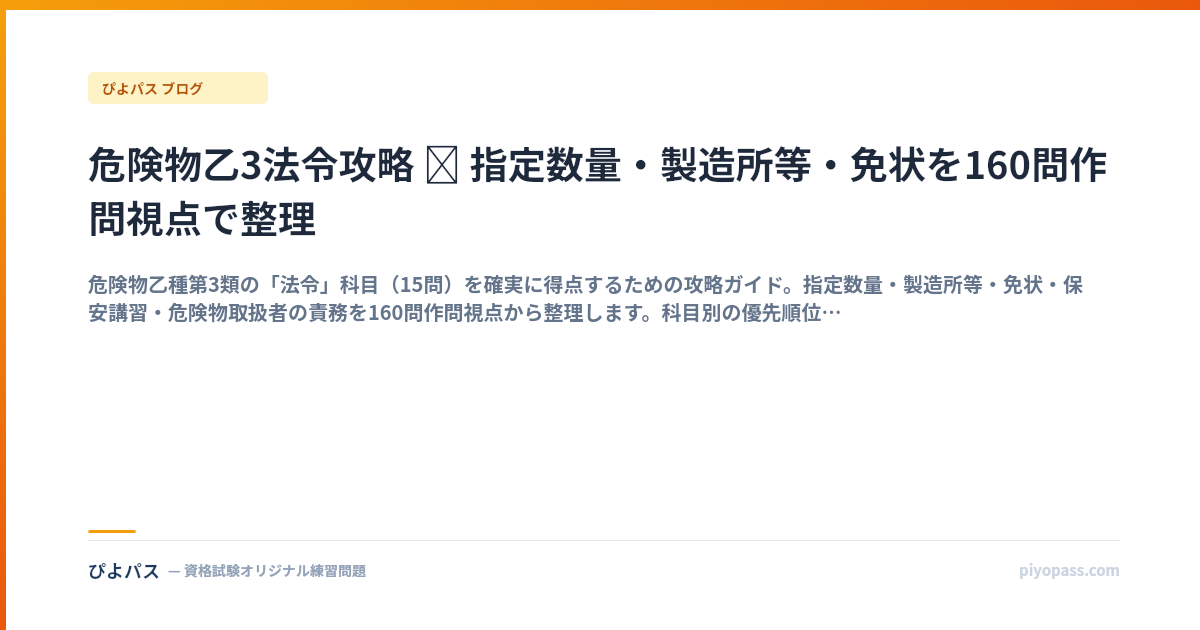 危険物乙3法令攻略 ─ 指定数量・製造所等・免状を160問作問視点で整理