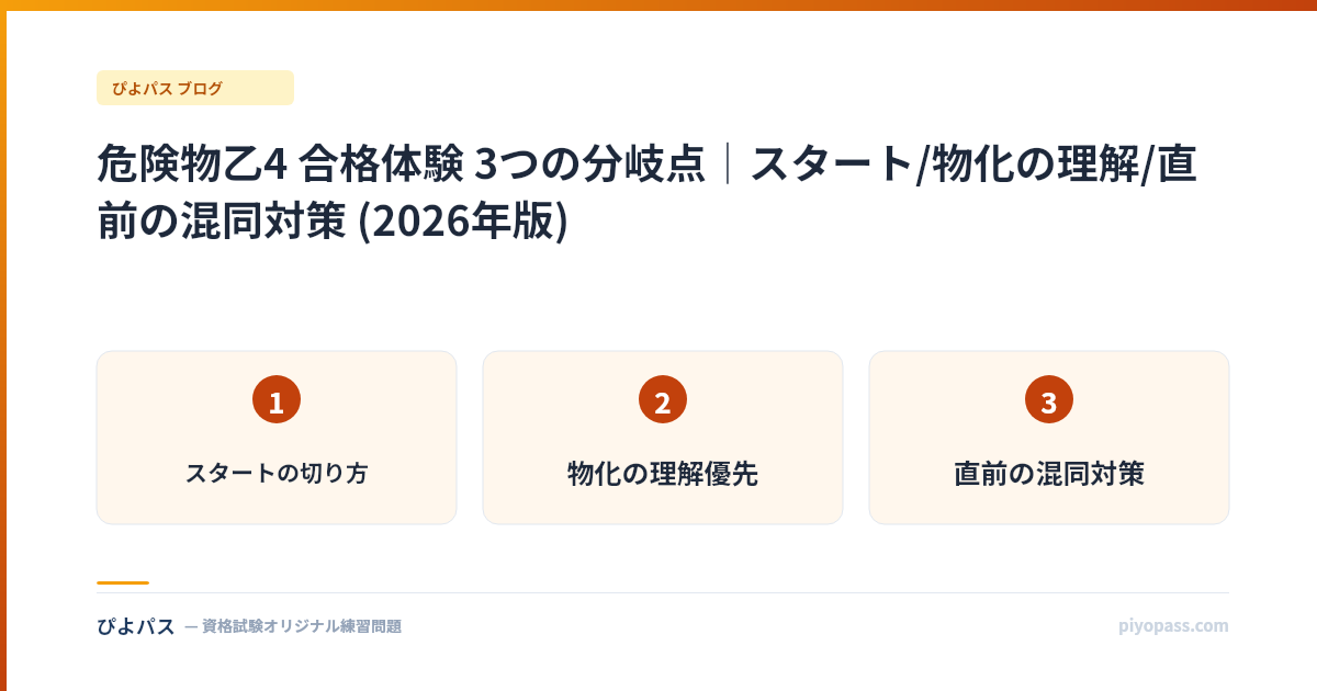 危険物乙4 合格体験 3つの分岐点｜スタート/物化の理解/直前の混同対策 (2026年版)
