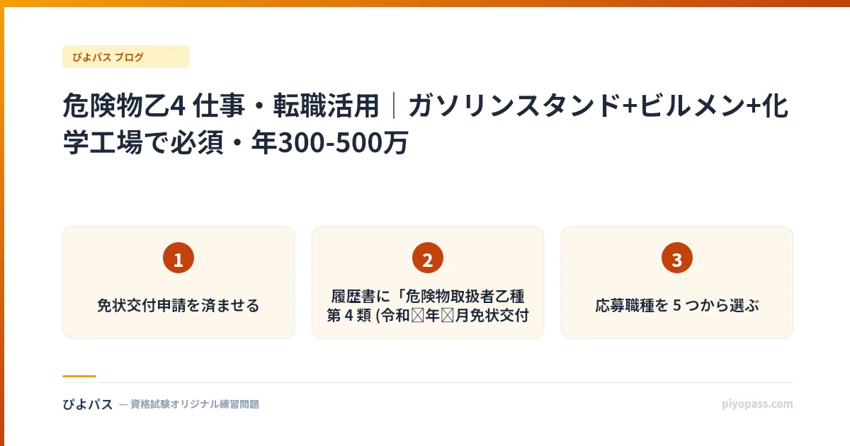 危険物乙4 仕事・転職活用｜ガソリンスタンド+ビルメン+化学工場で必須・年300-500万