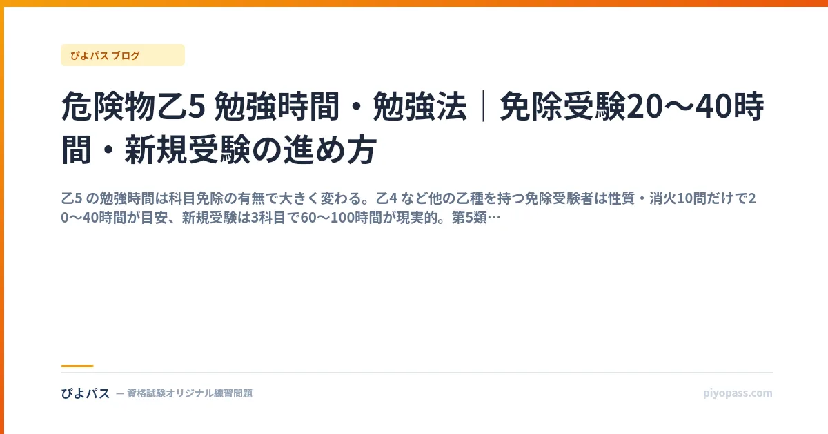 危険物乙5 勉強時間・勉強法｜免除受験20〜40時間・新規受験の進め方