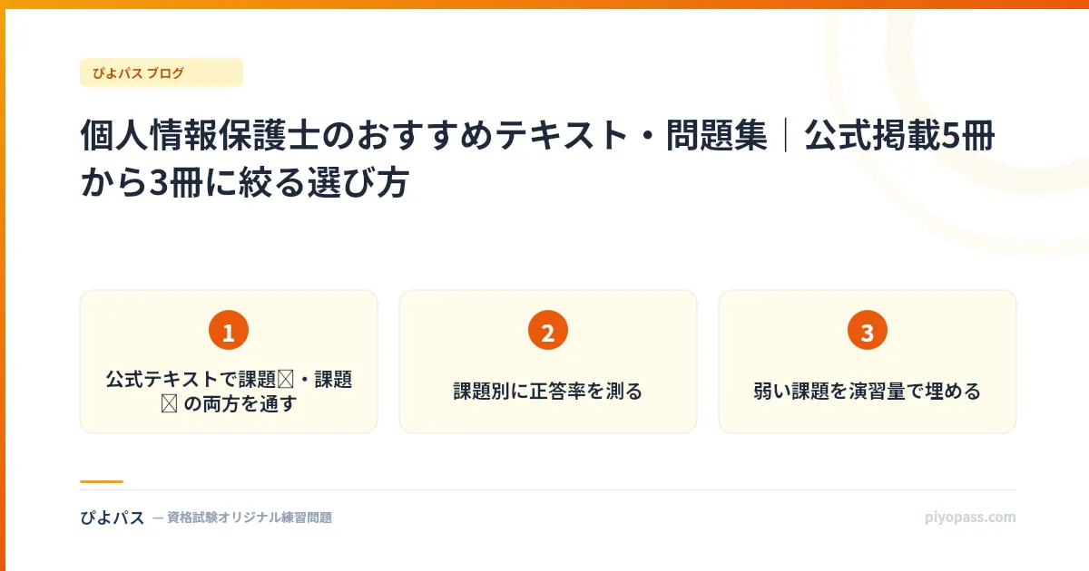 個人情報保護士のおすすめテキスト・問題集｜公式掲載5冊から3冊に絞る選び方