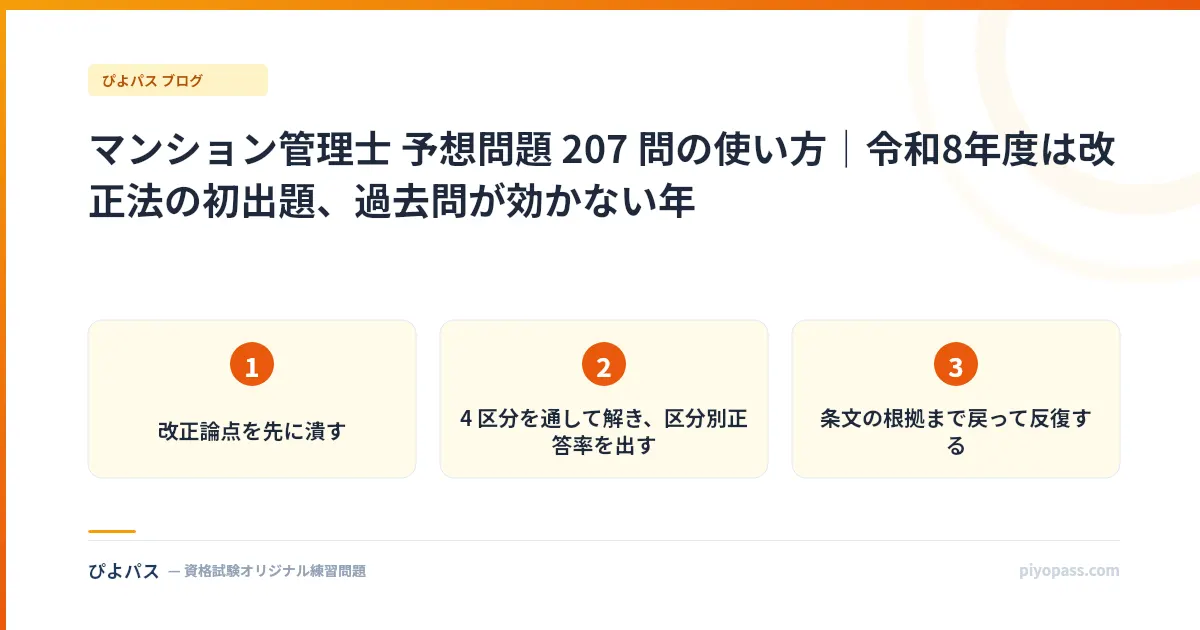 マンション管理士 予想問題 207 問の使い方｜令和8年度は改正法の初出題、過去問が効かない年