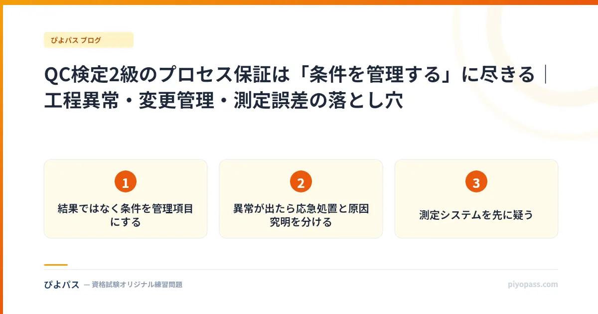 QC検定2級のプロセス保証は「条件を管理する」に尽きる｜工程異常・変更管理・測定誤差の落とし穴