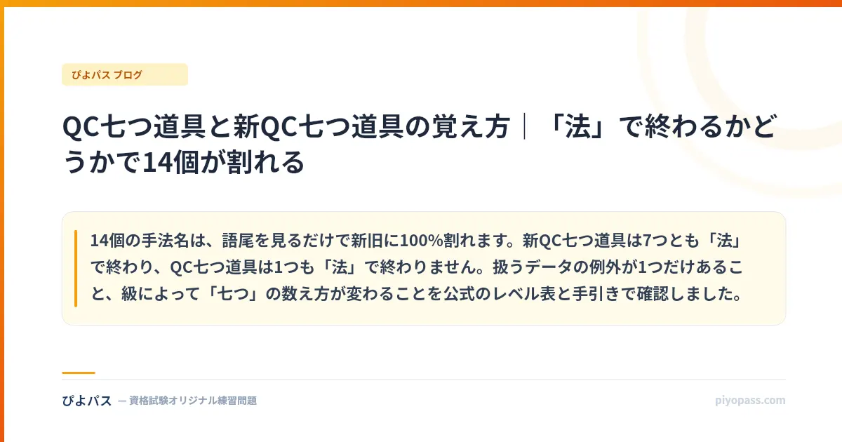 QC七つ道具と新QC七つ道具の覚え方|「法」で終わるかどうかで14個が割れる