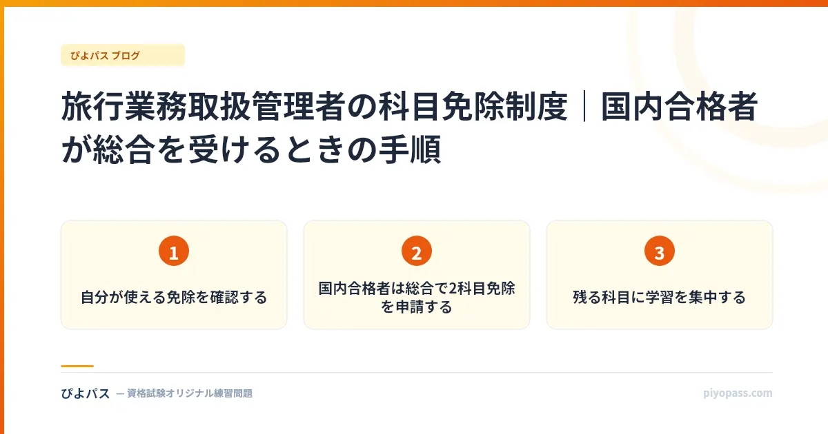 旅行業務取扱管理者の科目免除制度|国内合格者が総合を受けるときの手順