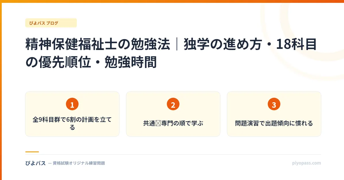 精神保健福祉士の勉強法|独学の進め方・18科目の優先順位・勉強時間