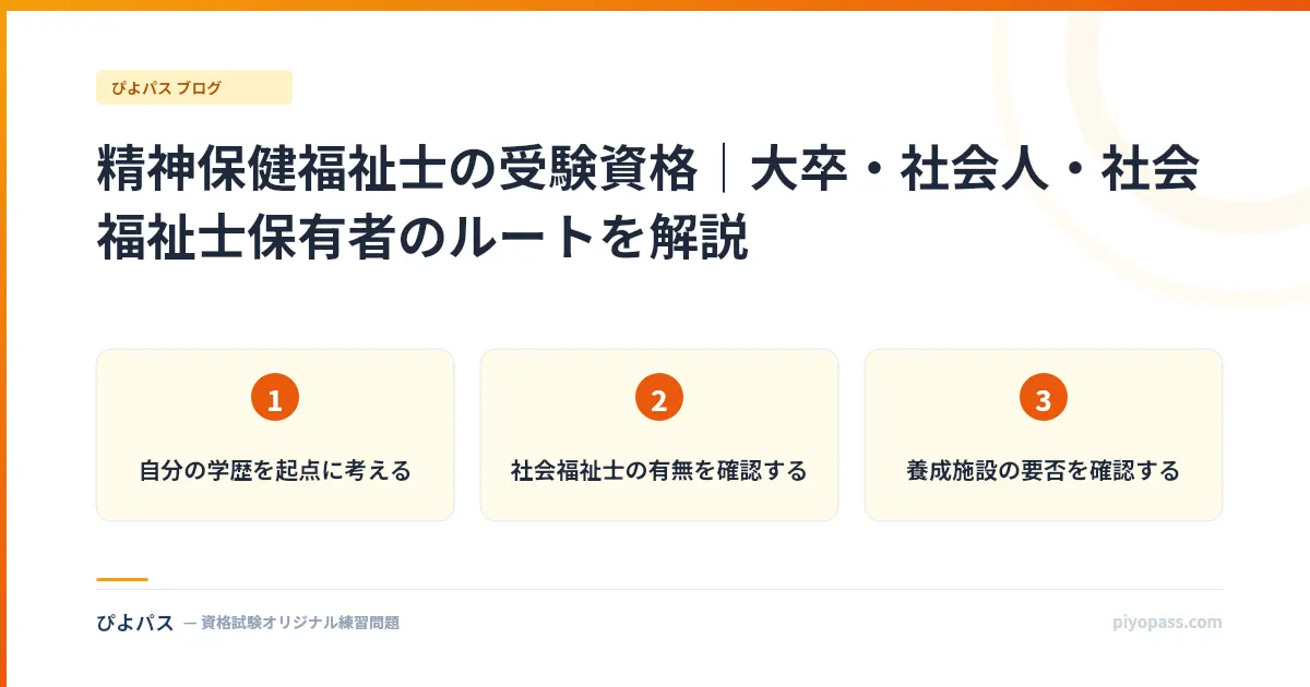 精神保健福祉士の受験資格｜大卒・社会人・社会福祉士保有者のルートを解説