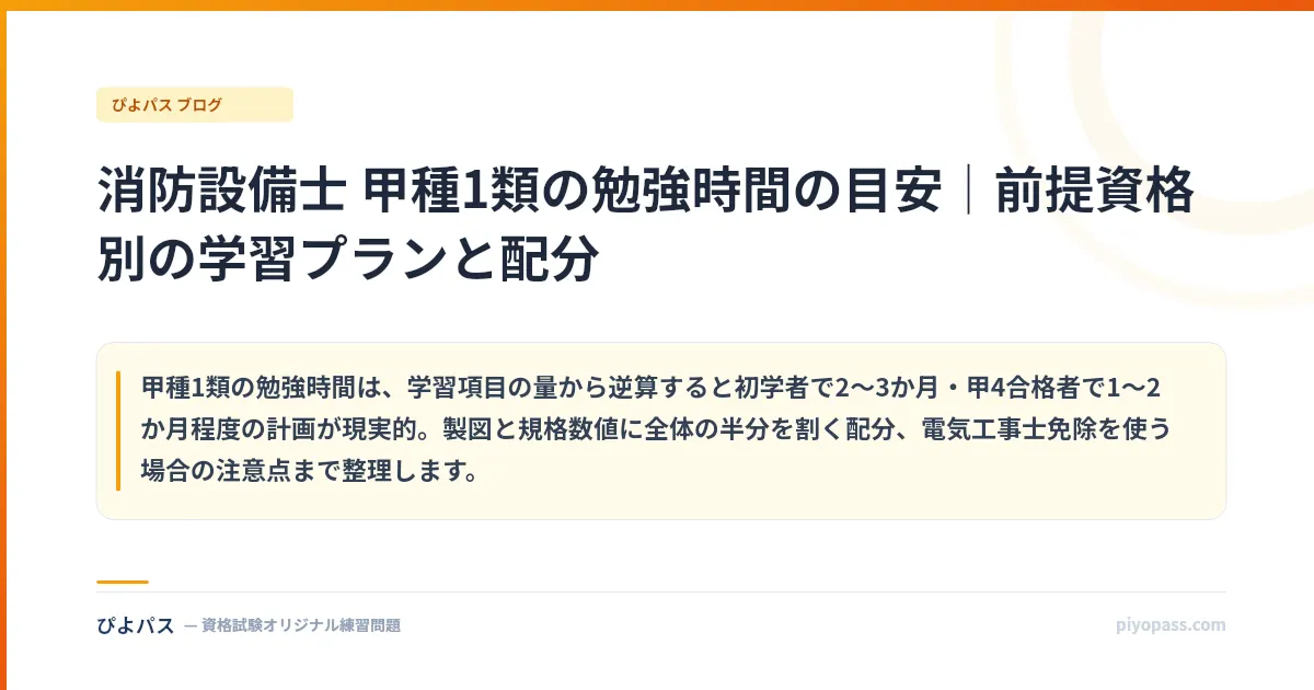 消防設備士 甲種1類の勉強時間の目安|前提資格別の学習プランと配分