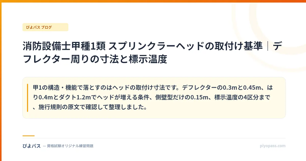 消防設備士甲種1類 スプリンクラーヘッドの取付け基準｜デフレクター周りの寸法と標示温度