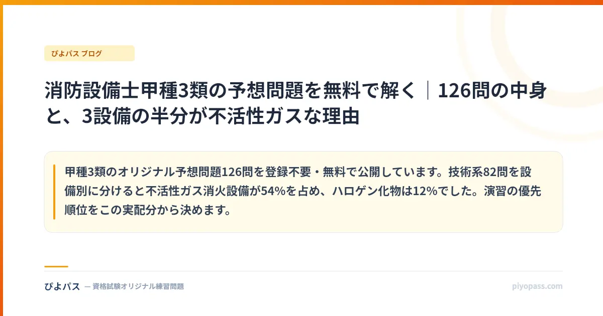 消防設備士甲種3類の予想問題を無料で解く｜126問の中身と、3設備の半分が不活性ガスな理由