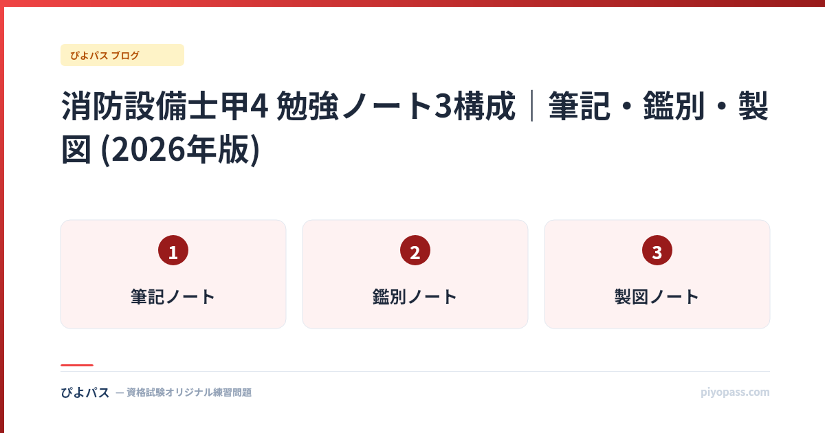 消防設備士甲4 勉強ノート3構成|筆記・鑑別・製図 (2026年版)