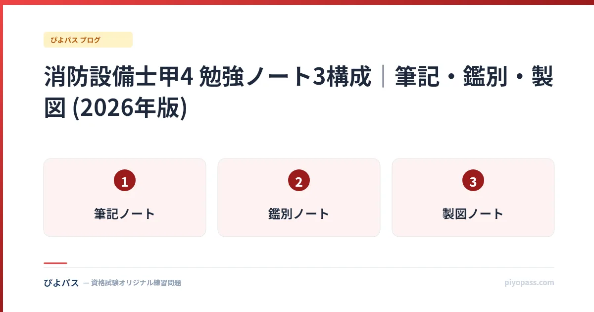 消防設備士甲4 勉強ノート3構成|筆記・鑑別・製図 (2026年版)