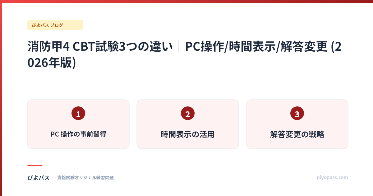 消防甲4 CBT試験3つの違い|PC操作/時間表示/解答変更 (2026年版)