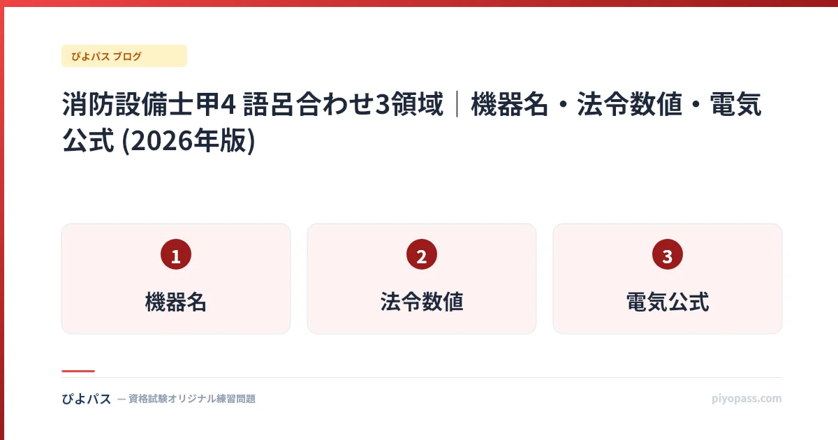 消防設備士甲4 語呂合わせ3領域|機器名・法令数値・電気公式 (2026年版)