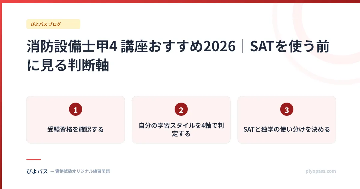 消防設備士甲4 講座おすすめ2026｜SATを使う前に見る判断軸