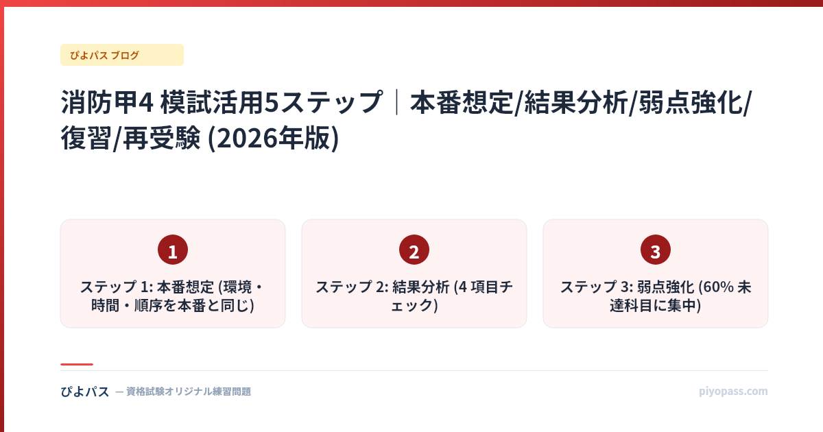 消防甲4 模試活用5ステップ|本番想定/結果分析/弱点強化/復習/再受験 (2026年版)