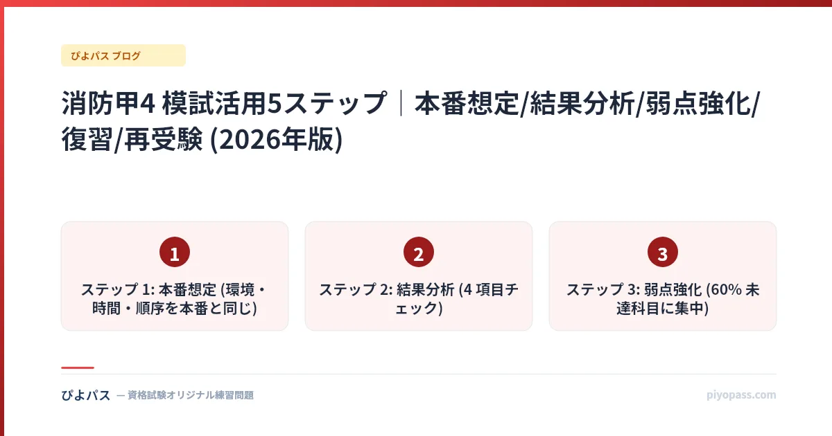 消防甲4 模試活用5ステップ｜本番想定/結果分析/弱点強化/復習/再受験 (2026年版)
