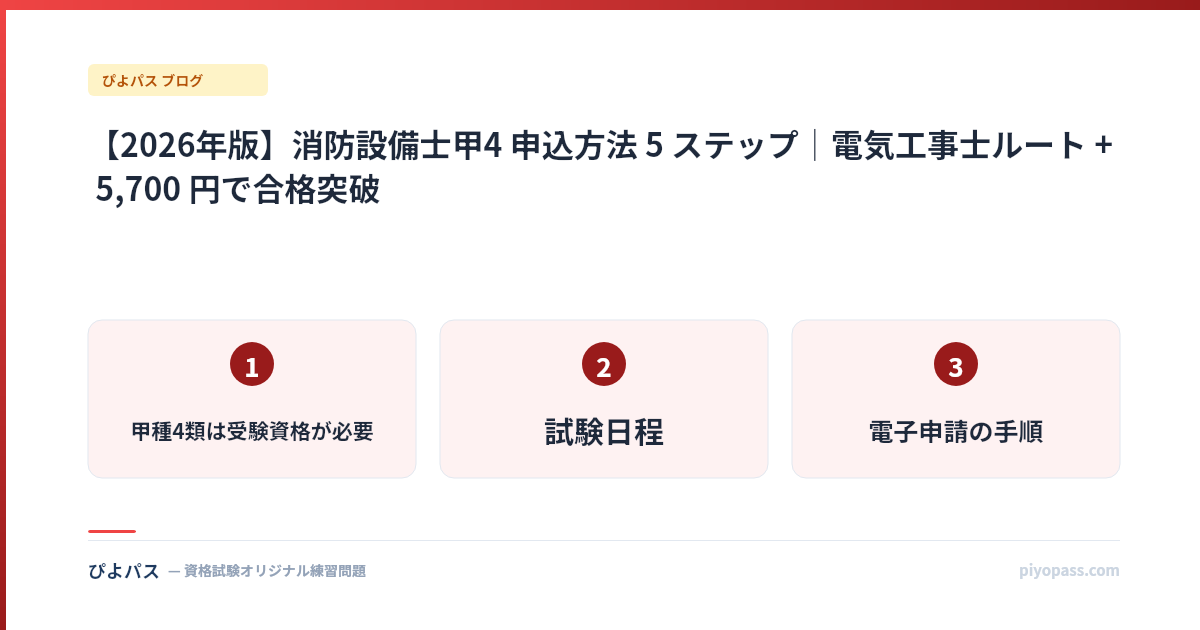 【2026年版】消防設備士甲4 申込方法 5 ステップ|電気工事士ルート + 5,700 円で合格突破