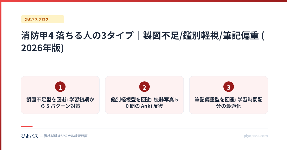 消防甲4 落ちる人の3タイプ|製図不足/鑑別軽視/筆記偏重 (2026年版)