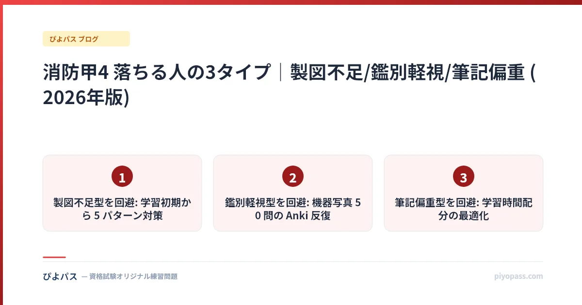 消防甲4 落ちる人の3タイプ|製図不足/鑑別軽視/筆記偏重 (2026年版)