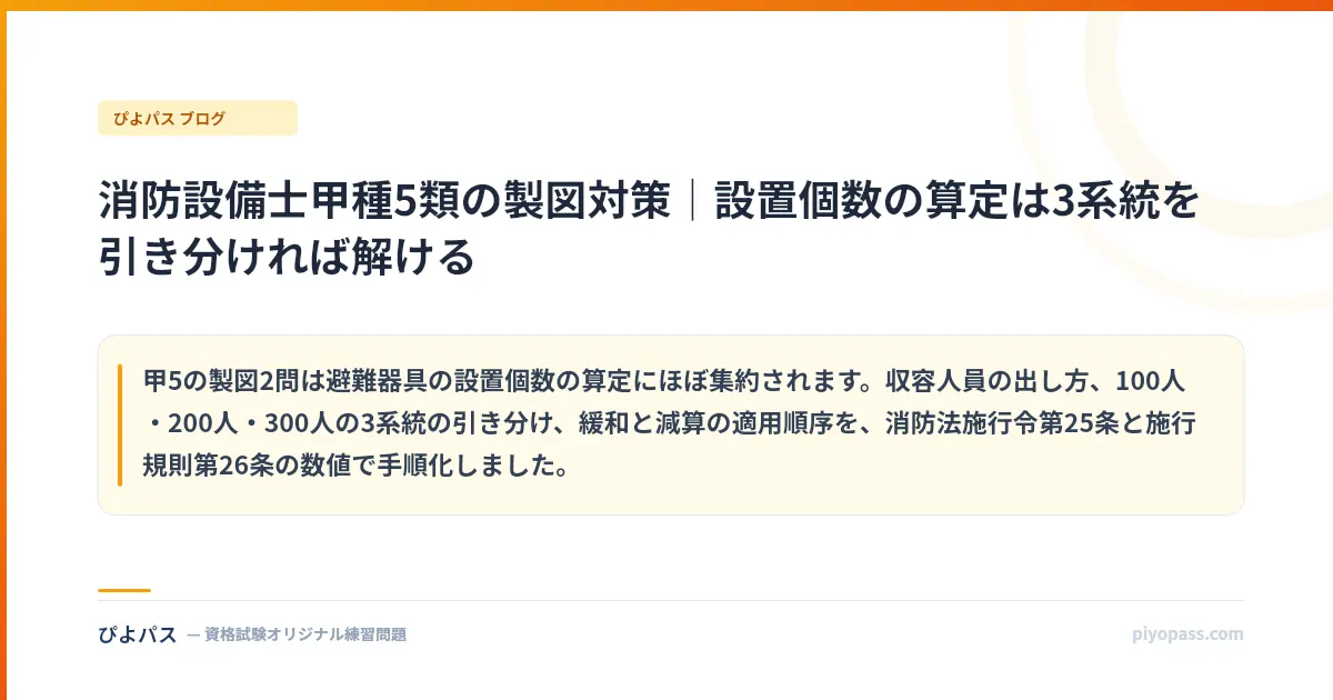 消防設備士甲種5類の製図対策|設置個数の算定は3系統を引き分ければ解ける
