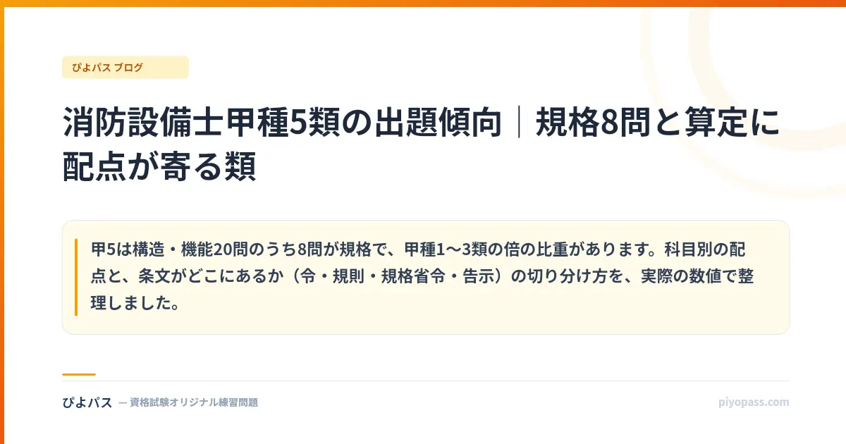 消防設備士甲種5類の出題傾向|規格8問と算定に配点が寄る類