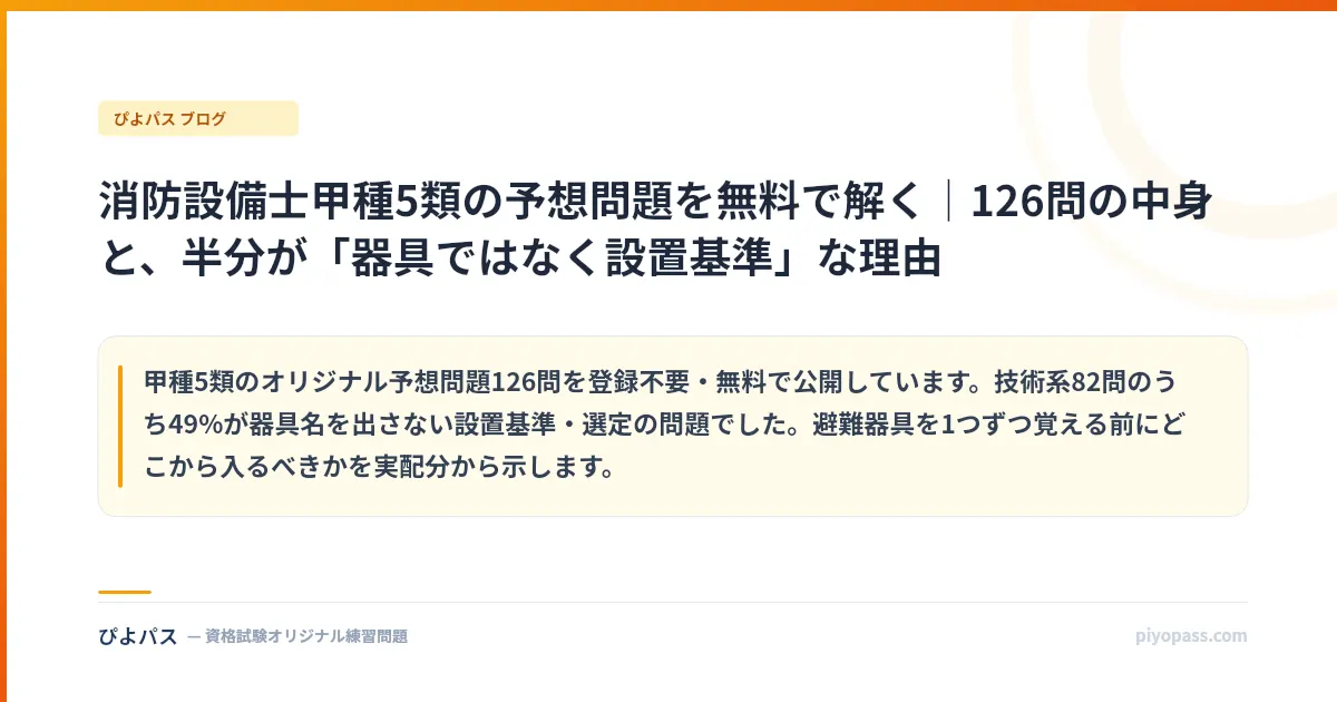 消防設備士甲種5類の予想問題を無料で解く|126問の中身と、半分が「器具ではなく設置基準」な理由