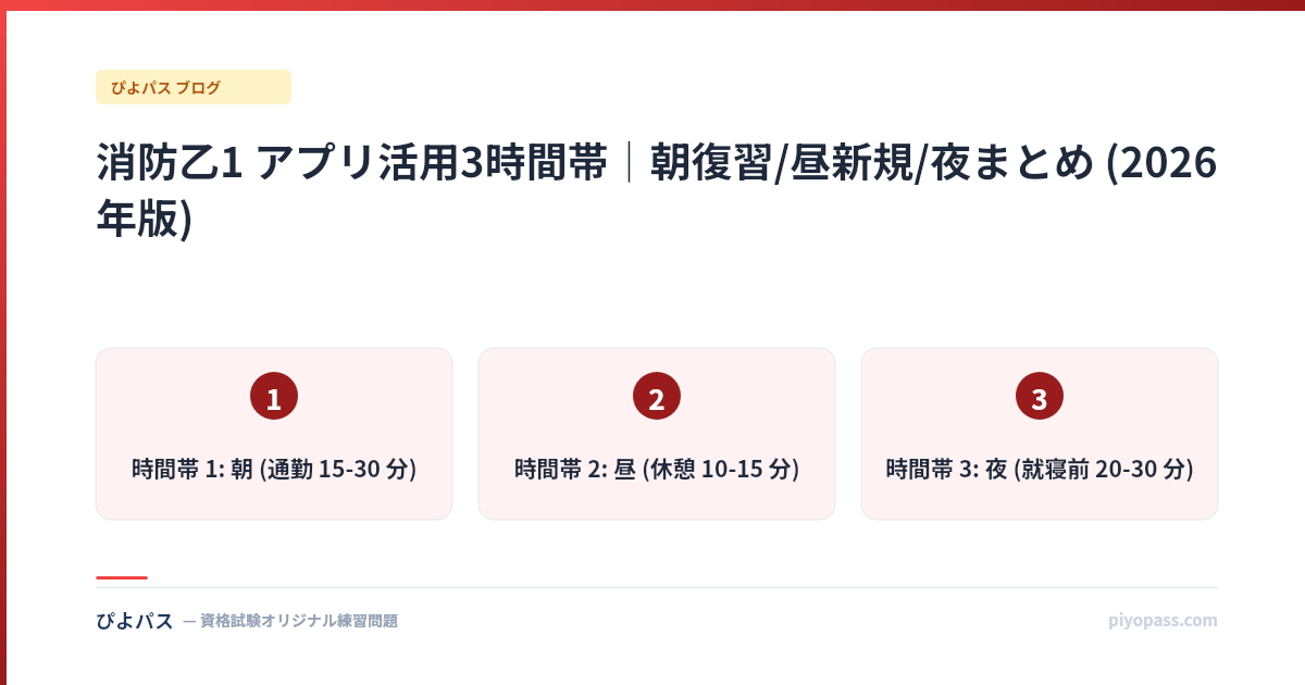 消防乙1 アプリ活用3時間帯｜朝復習/昼新規/夜まとめ (2026年版)