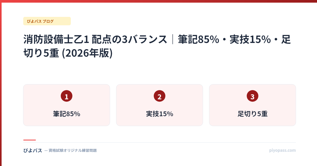 消防設備士乙1 配点の3バランス｜筆記85%・実技15%・足切り5重 (2026年版)
