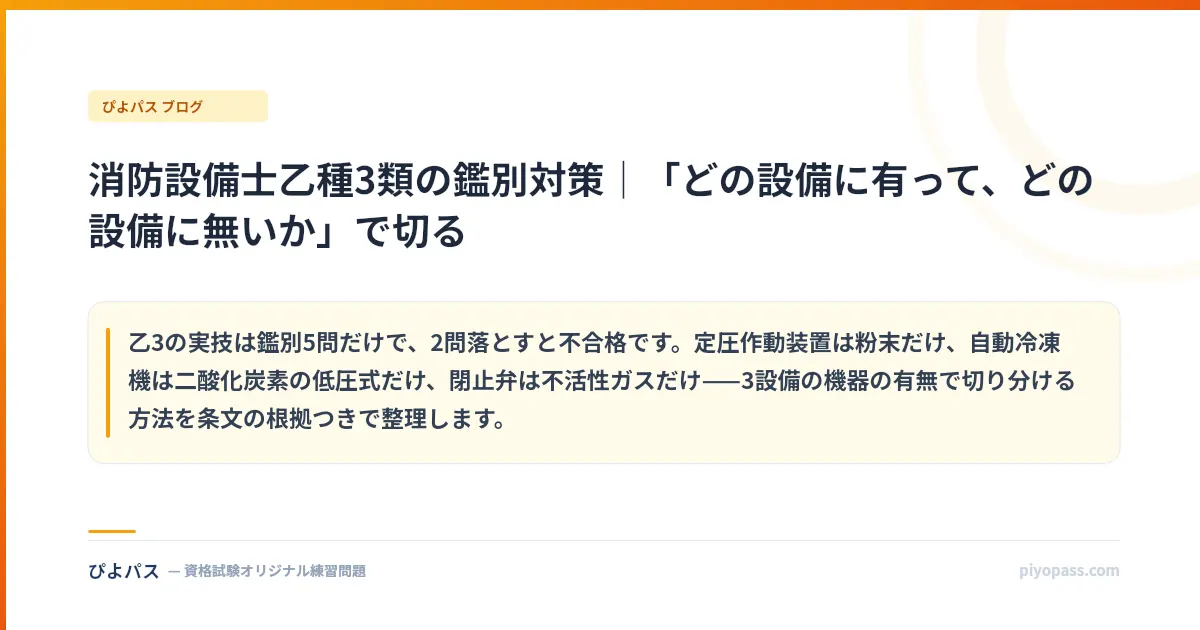 消防設備士乙種3類の鑑別対策|「どの設備に有って、どの設備に無いか」で切る