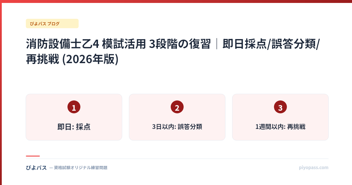 消防設備士乙4 模試活用 3段階の復習|即日採点/誤答分類/再挑戦 (2026年版)