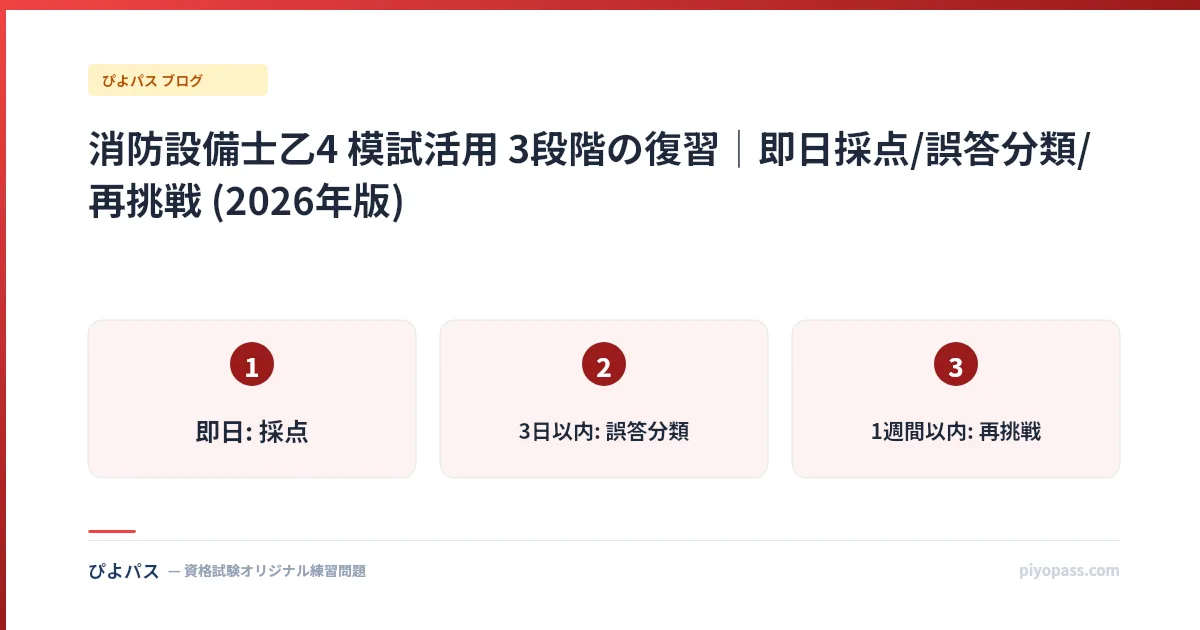 消防設備士乙4 模試活用 3段階の復習|即日採点/誤答分類/再挑戦 (2026年版)