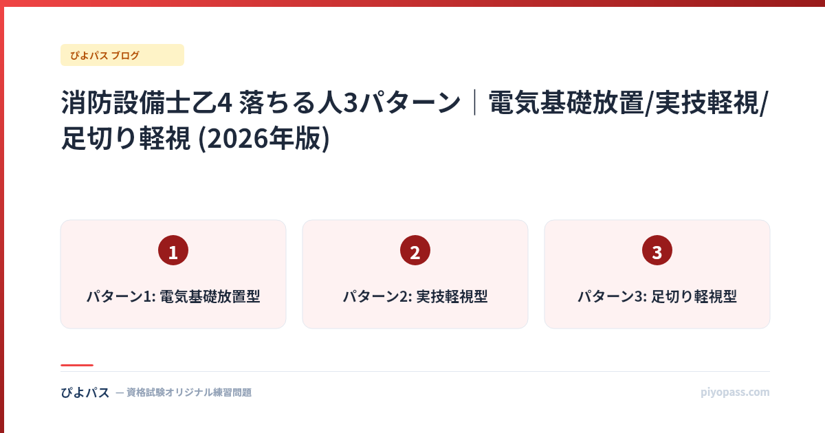 消防設備士乙4 落ちる人3パターン|電気基礎放置/実技軽視/足切り軽視 (2026年版)