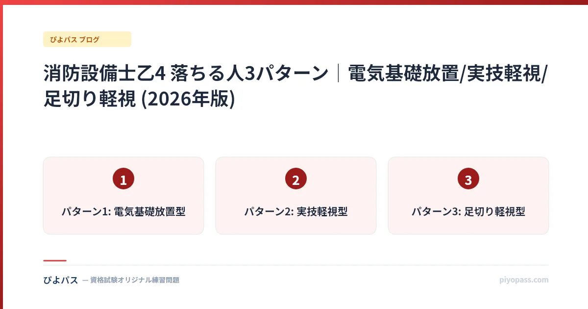 消防設備士乙4 落ちる人3パターン|電気基礎放置/実技軽視/足切り軽視 (2026年版)