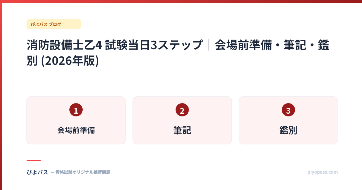 消防設備士乙4 試験当日3ステップ|会場前準備・筆記・鑑別 (2026年版)
