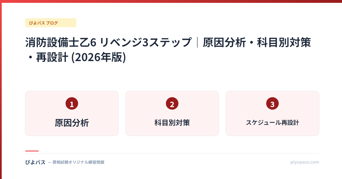 消防設備士乙6 リベンジ3ステップ|原因分析・科目別対策・再設計 (2026年版)