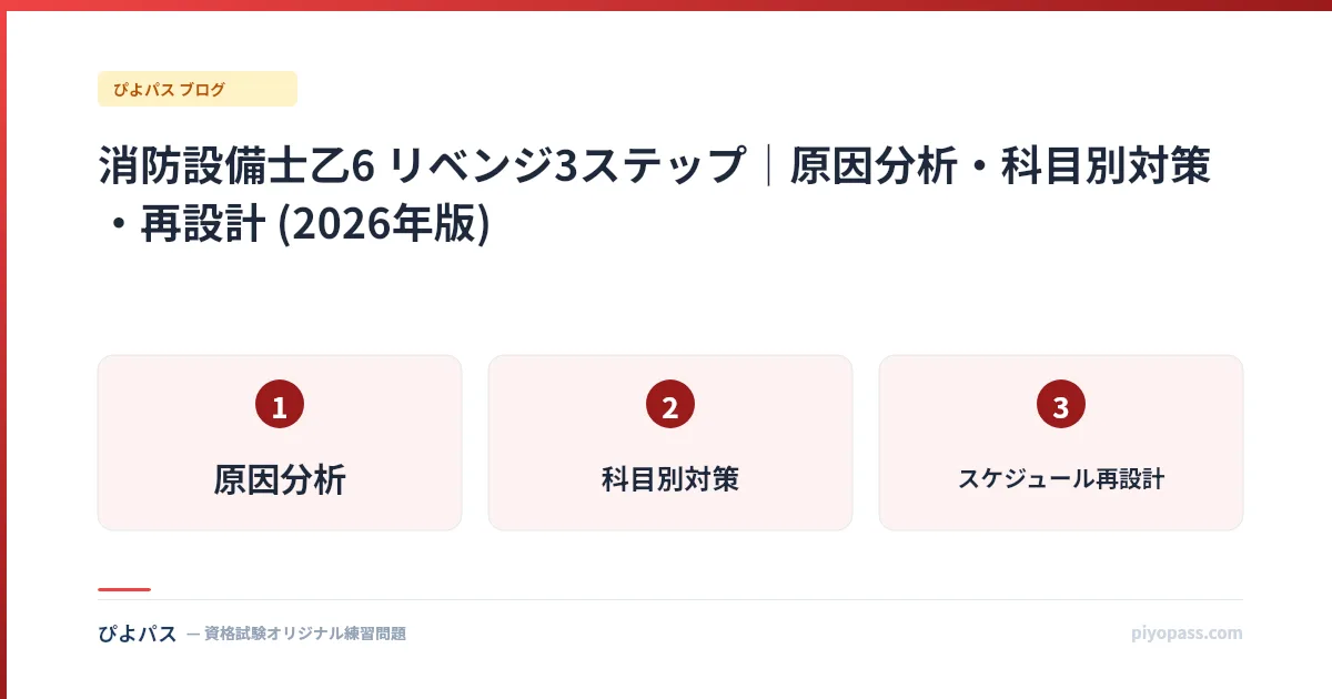 消防設備士乙6 リベンジ3ステップ｜原因分析・科目別対策・再設計 (2026年版)