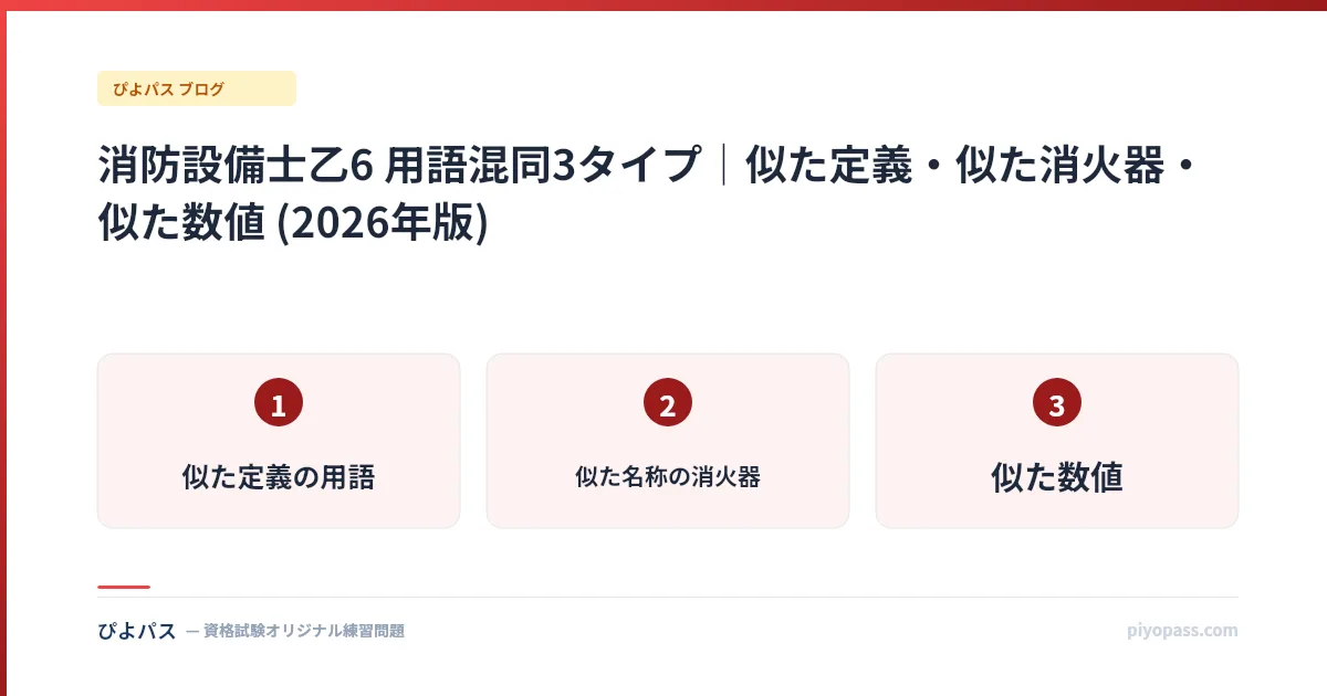 消防設備士乙6 用語混同3タイプ|似た定義・似た消火器・似た数値 (2026年版)