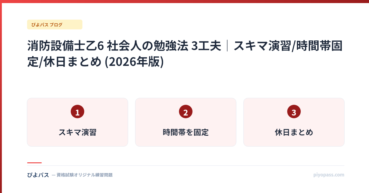 消防設備士乙6 社会人の勉強法 3工夫|スキマ演習/時間帯固定/休日まとめ (2026年版)