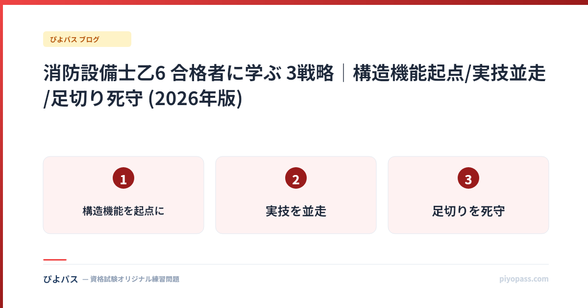 消防設備士乙6 合格者に学ぶ 3戦略|構造機能起点/実技並走/足切り死守 (2026年版)