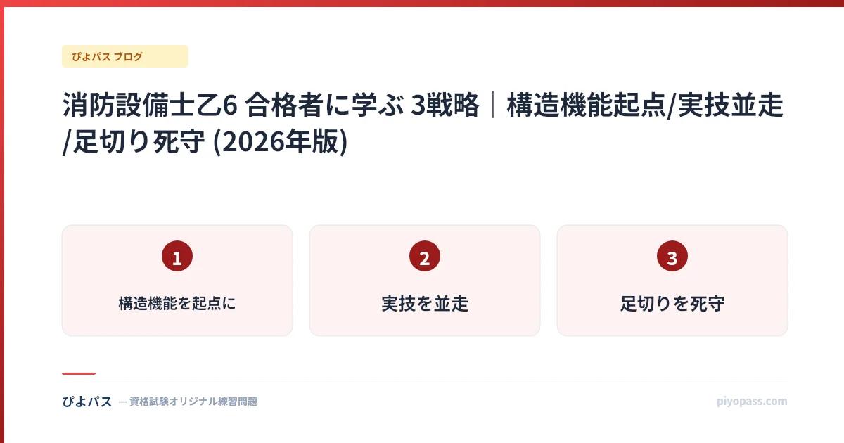 消防設備士乙6 合格者に学ぶ 3戦略｜構造機能起点/実技並走/足切り死守 (2026年版)