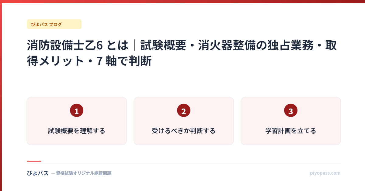 消防設備士乙6 とは|試験概要・消火器整備の独占業務・取得メリット・7 軸で判断
