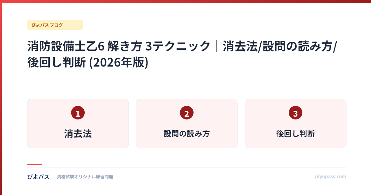 消防設備士乙6 解き方 3テクニック|消去法/設問の読み方/後回し判断 (2026年版)